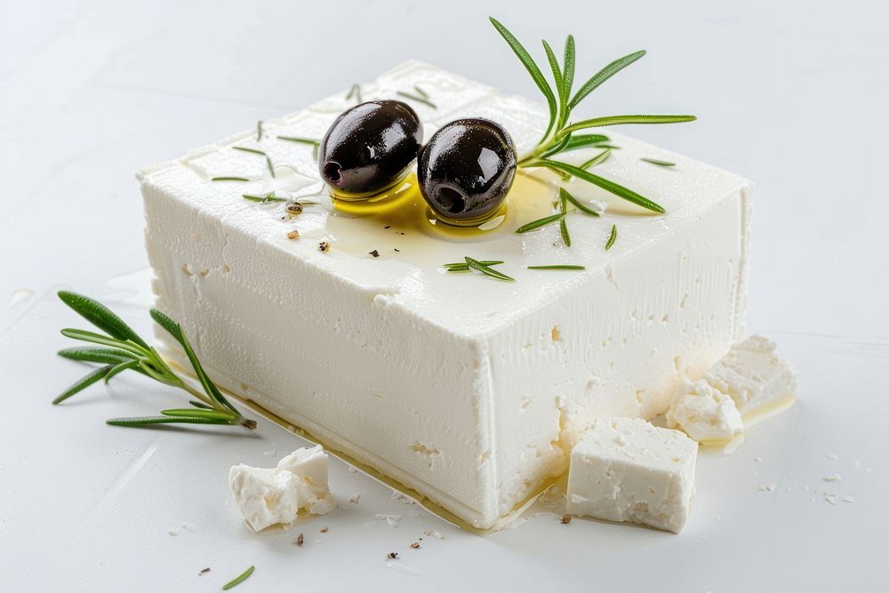 Whole feta cheese with olive dessert food semifreddo.