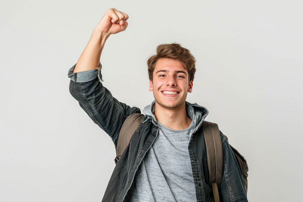 Young student man triumphant person human.