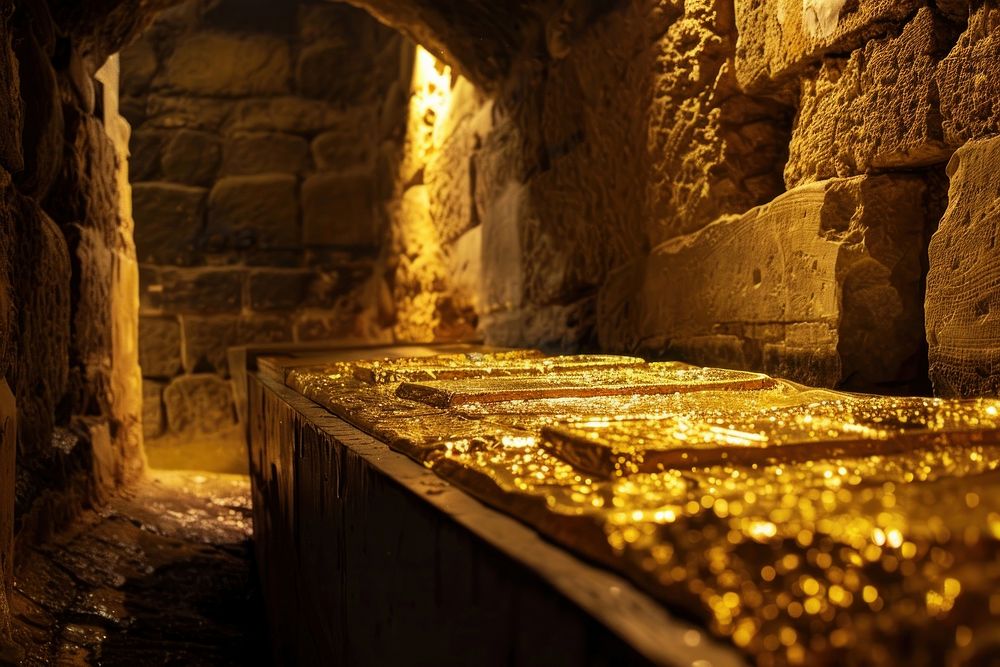 Golden treasure dungeon crypt.