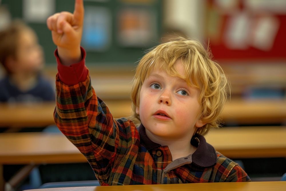 Little student raise his hand photo photography portrait.