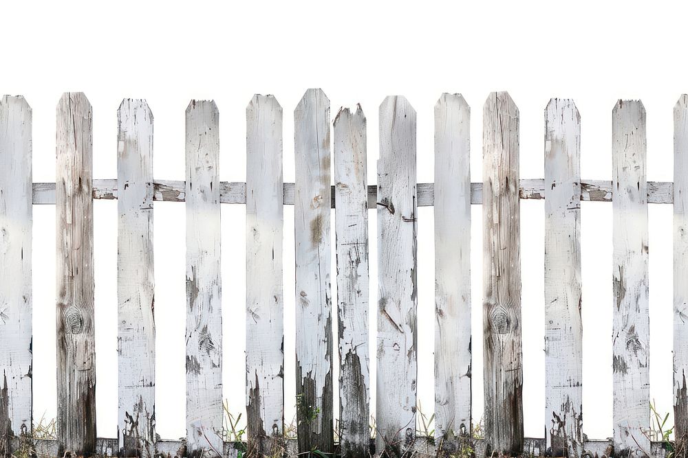 Old white wooden fence backgrounds outdoors gate.