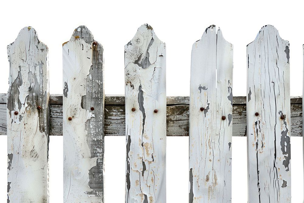 Old white wooden fence backgrounds outdoors white background.