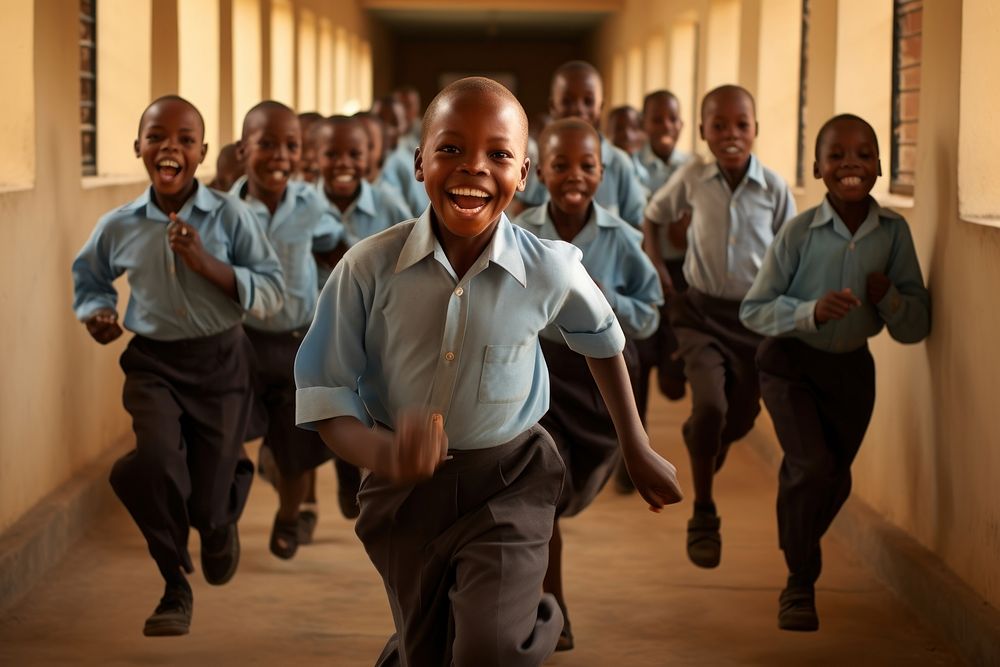 African pupils running person happy human.
