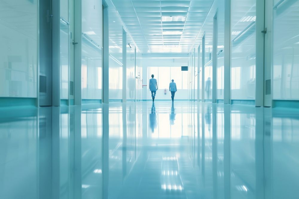 Empty modern hospital architecture building corridor.