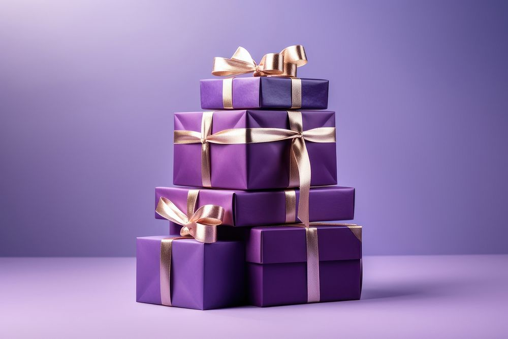 Gift boxes stack purple celebration anniversary.