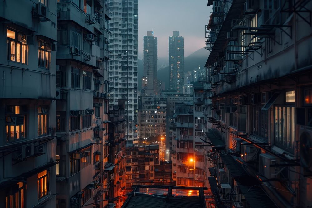 Hong kong cityscape architecture neighborhood metropolis.