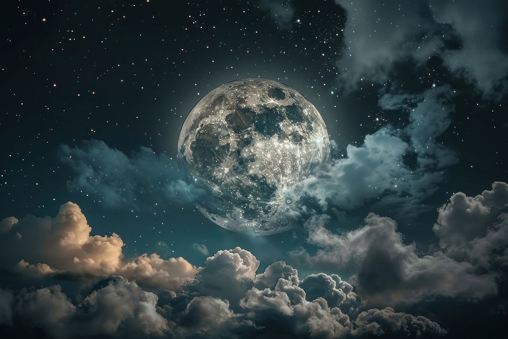 Huge detailed full moon night sky astronomy.