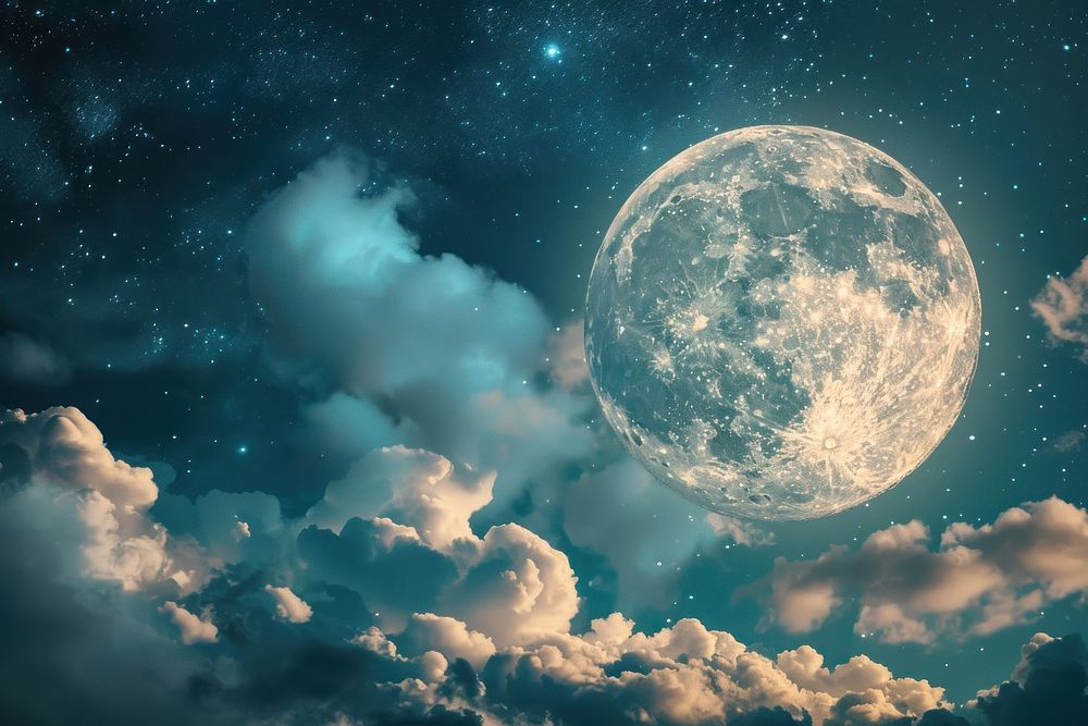 Huge detailed full moon night sky astronomy.