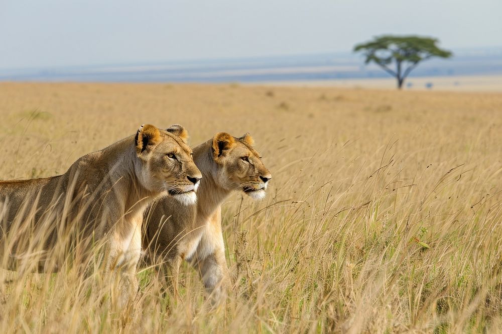 Lions grassland wildlife outdoors.
