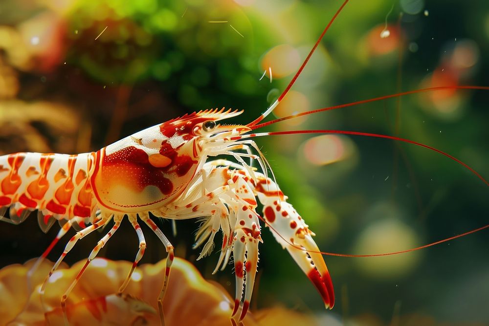 Swimming shrimp invertebrate seafood lobster.