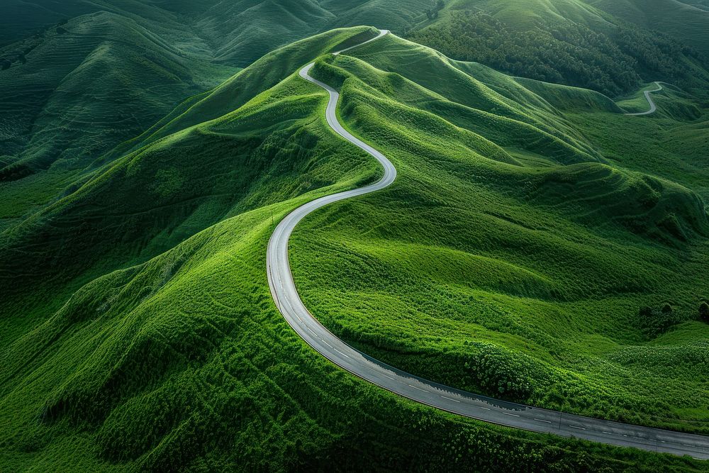 The curve of a winding road outdoors highway nature.