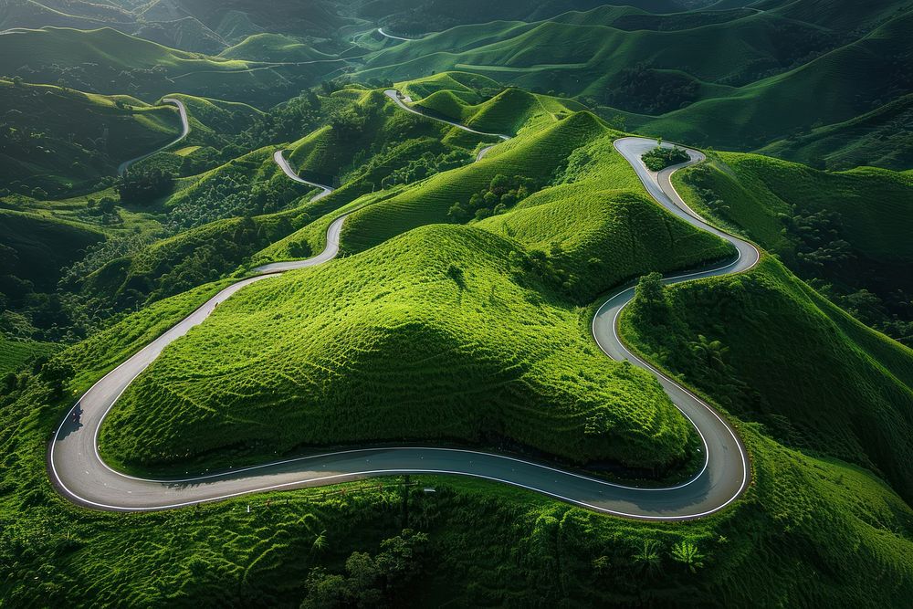 The curve of a winding road mountain outdoors nature.