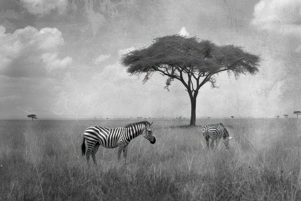 Zebras grazing in the Serengeti grassland outdoors wildlife.