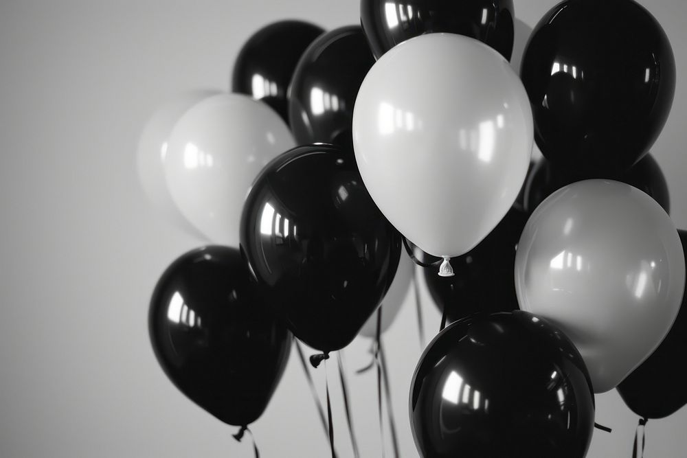Black and white balloons celebration anniversary decoration.