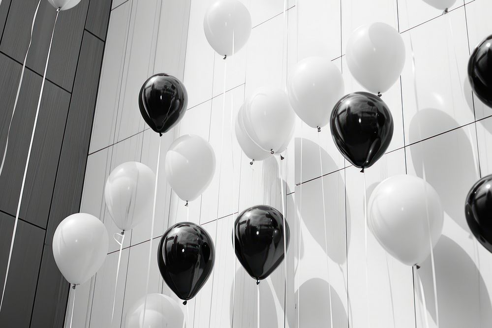 Black and white balloons architecture celebration decoration.