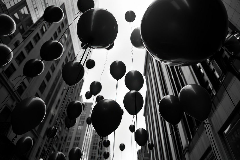 Black and white balloons architecture city backgrounds.