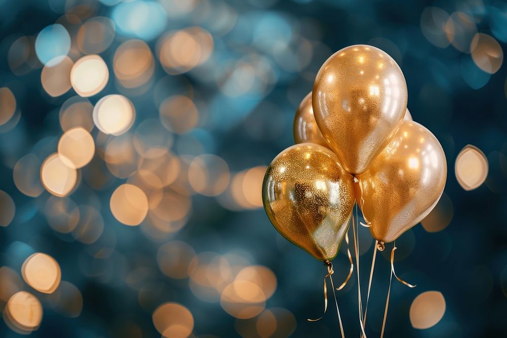 Gold balloons illuminated celebration anniversary.