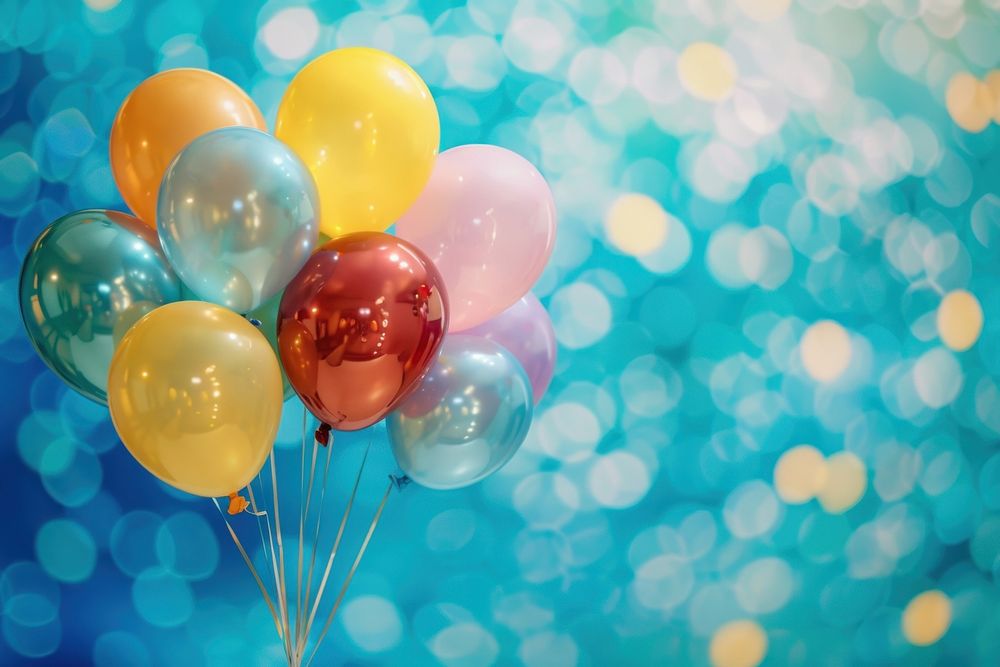 Primary color balloons illuminated celebration anniversary.