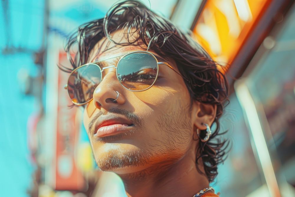 Young indian man and woman accessories sunglasses accessory.