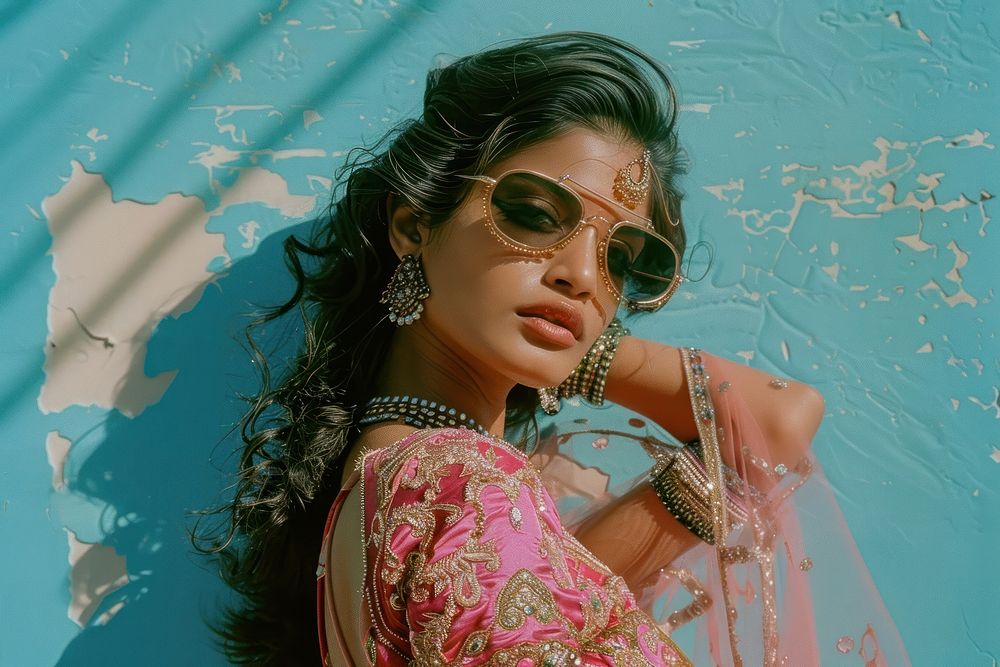 Young indian woman photography accessories sunglasses.