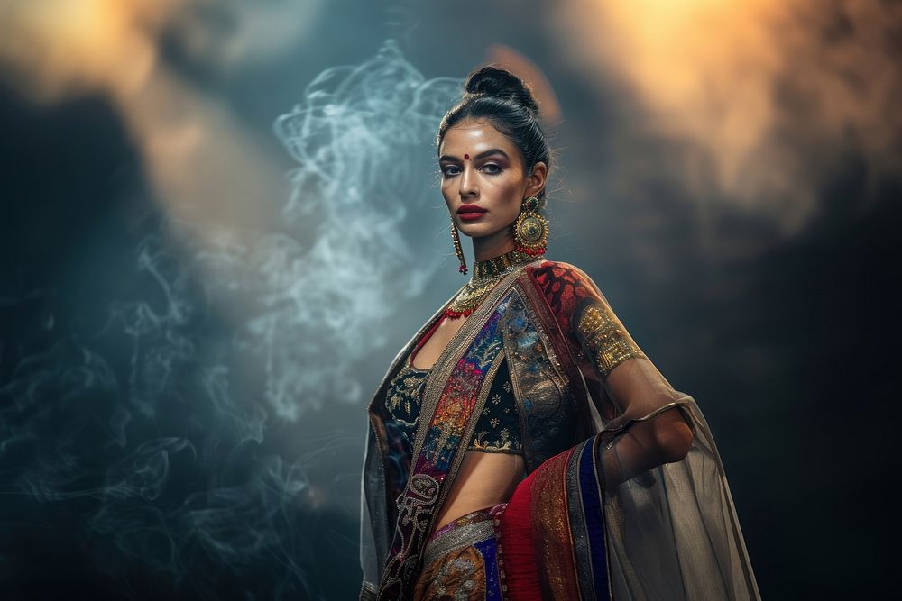 Indian woman model person human smoke.