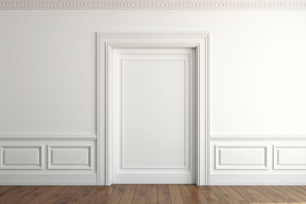 White poster mockup door indoors floor.