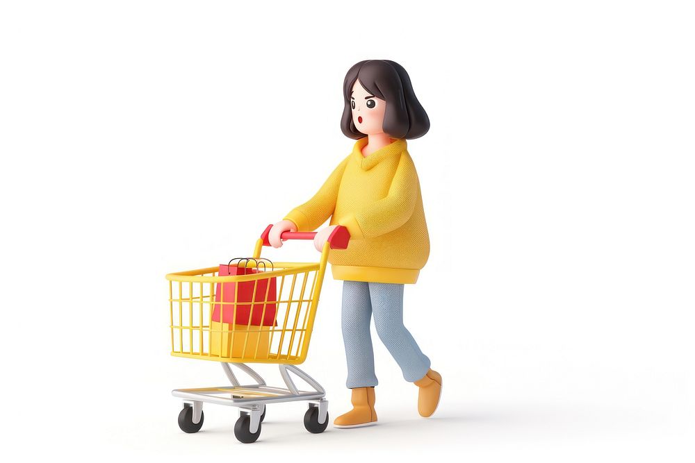 3D Illustration of woman shopping cart person human.