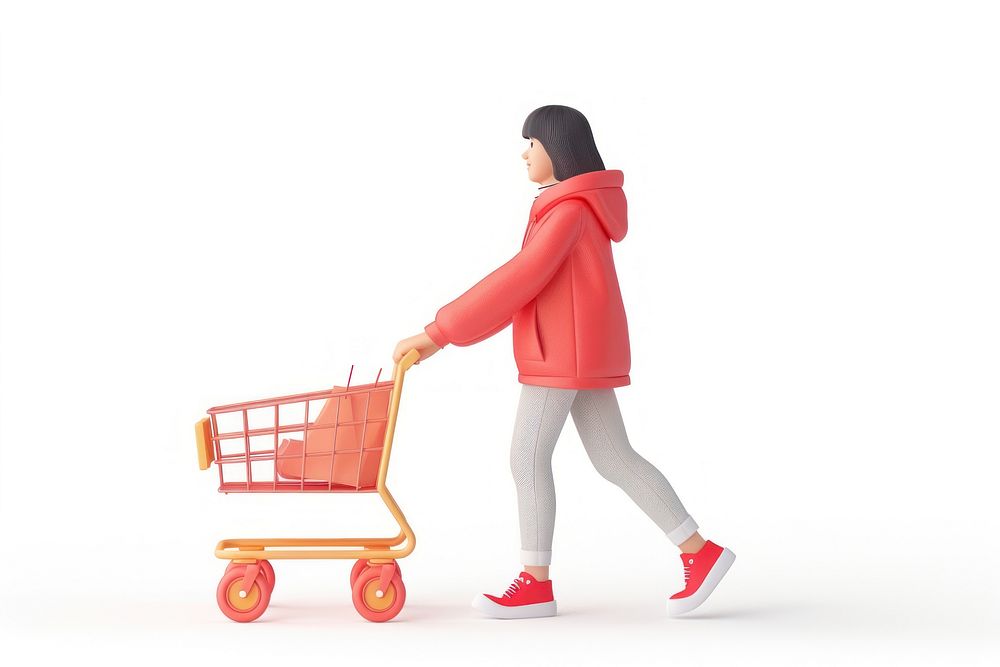 3D Illustration of woman shopping cart female person.