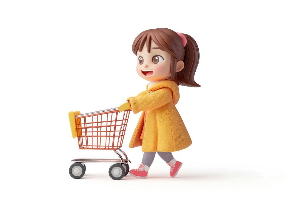 3D Illustration of woman shopping cart clothing apparel.
