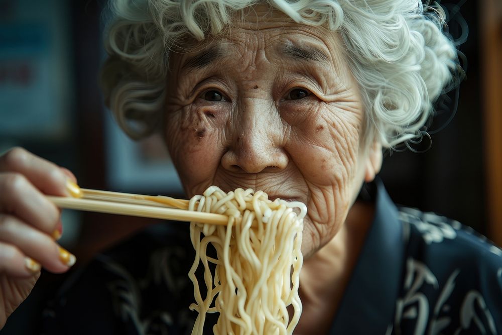 Mature woman chopsticks female person.