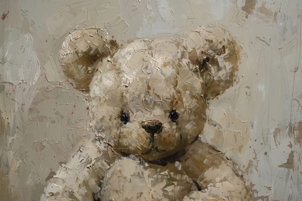 Oil painting of a close up on pale teddy bear backgrounds drawing art.