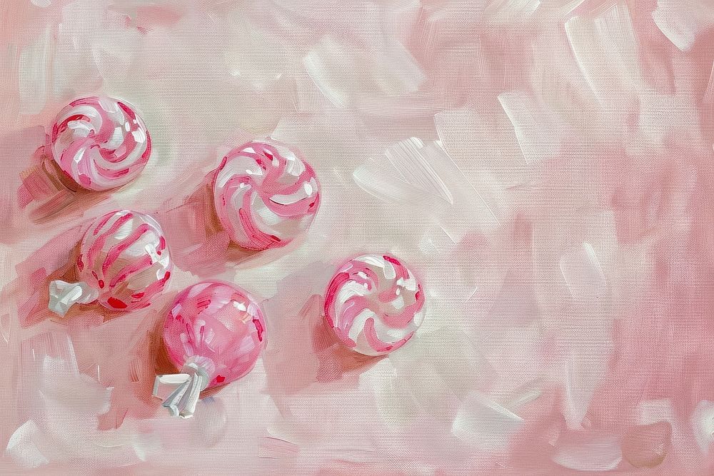 Oil painting of a close up on pale candy backgrounds lollipop food.
