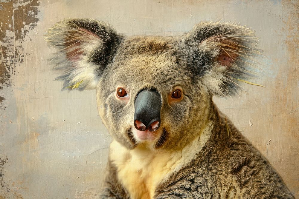 Oil painting of a close up on pale koala wildlife mammal animal.