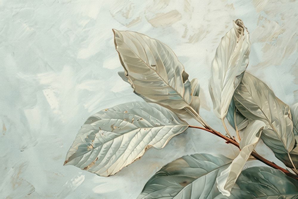 Oil painting of a close up on pale leaf backgrounds nature plant.