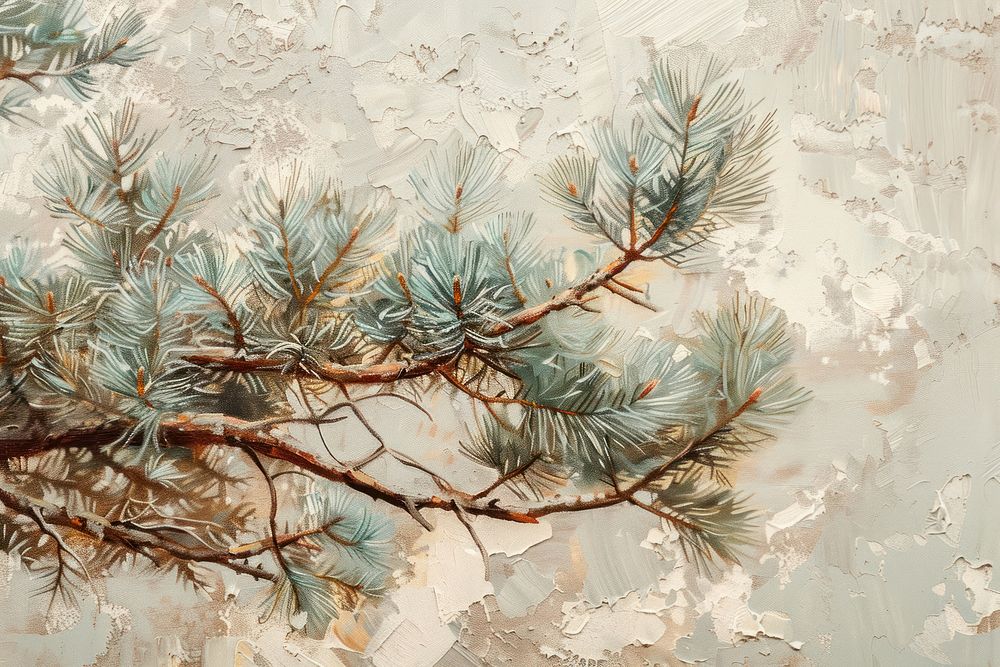Oil painting of a close up on pale pine tree backgrounds outdoors nature.