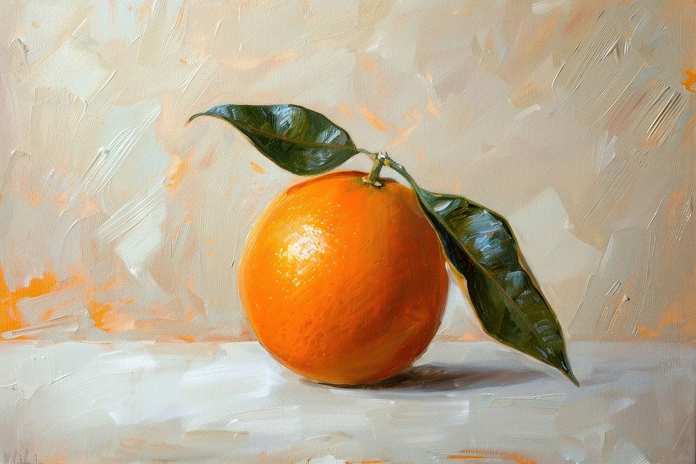 Oil painting of a close up on pale orange grapefruit plant food.