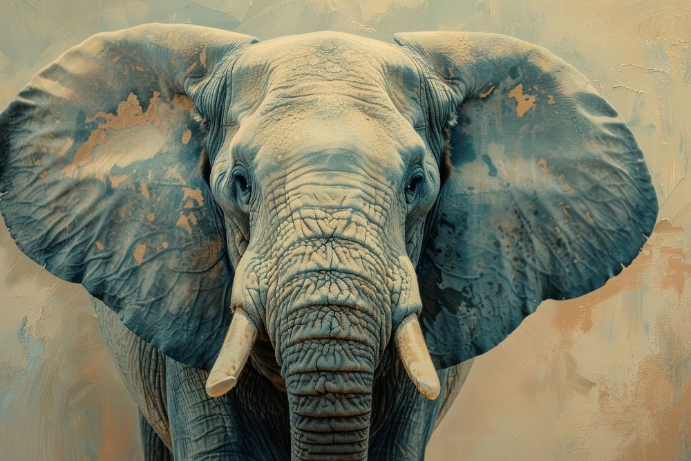 Oil painting of a close up on pale elephant wildlife animal mammal.