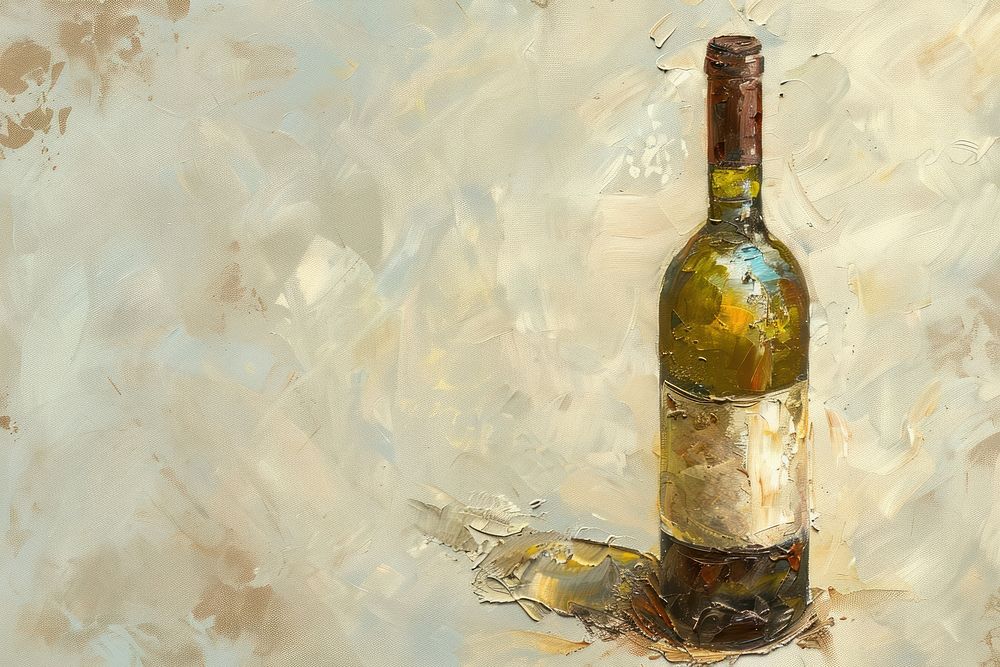 Oil painting of a close up on pale wine bottle backgrounds drink refreshment.