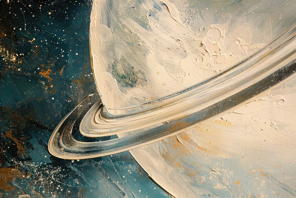 Oil painting of a close up on pale saturn astronomy universe planet.
