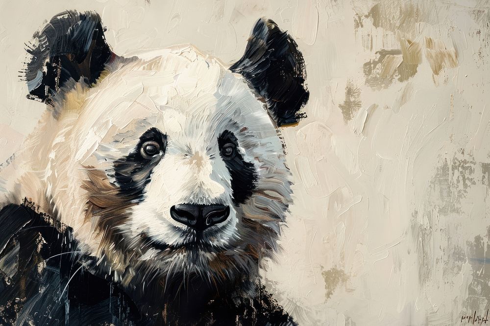 Oil painting of a close up on pale panda wildlife drawing mammal.