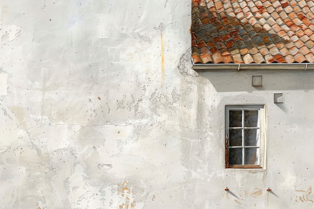 Oil painting of a close up on pale house backgrounds old architecture.