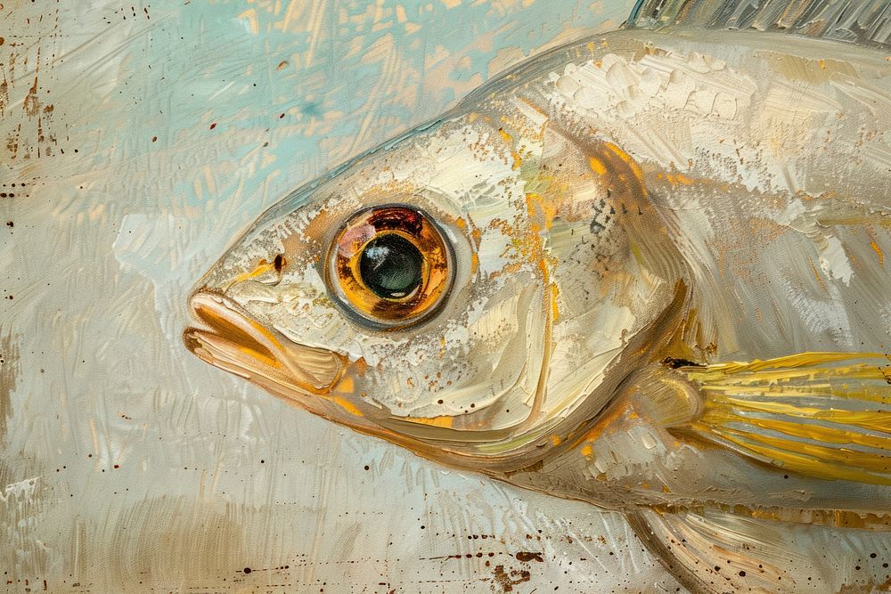 Oil painting of a close up on pale fish animal wildlife seafood.