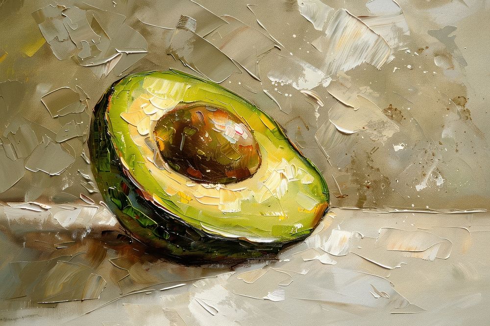 Oil painting of a close up on pale avocado plant food vegetable.
