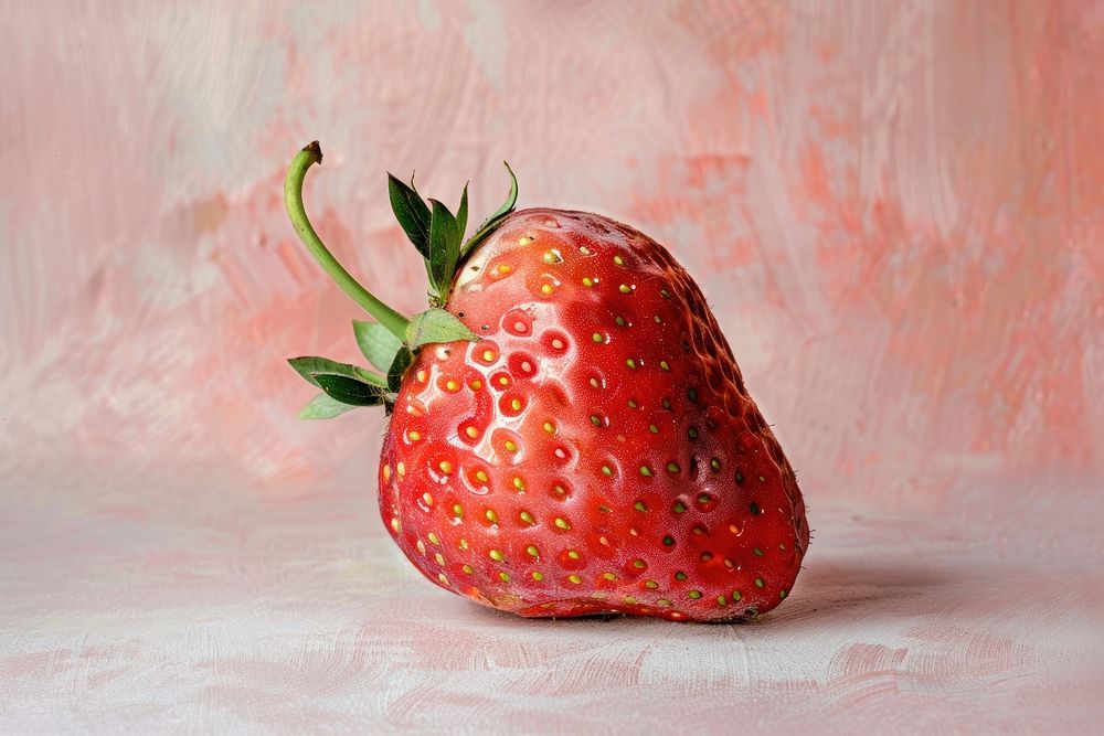 Oil painting of a close up on pale strawberry fruit plant food.
