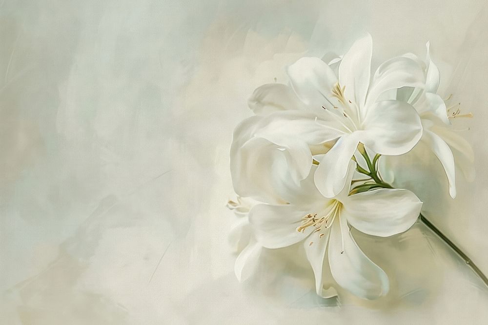 Oil painting of a close up on pale jasmine flower petal plant.