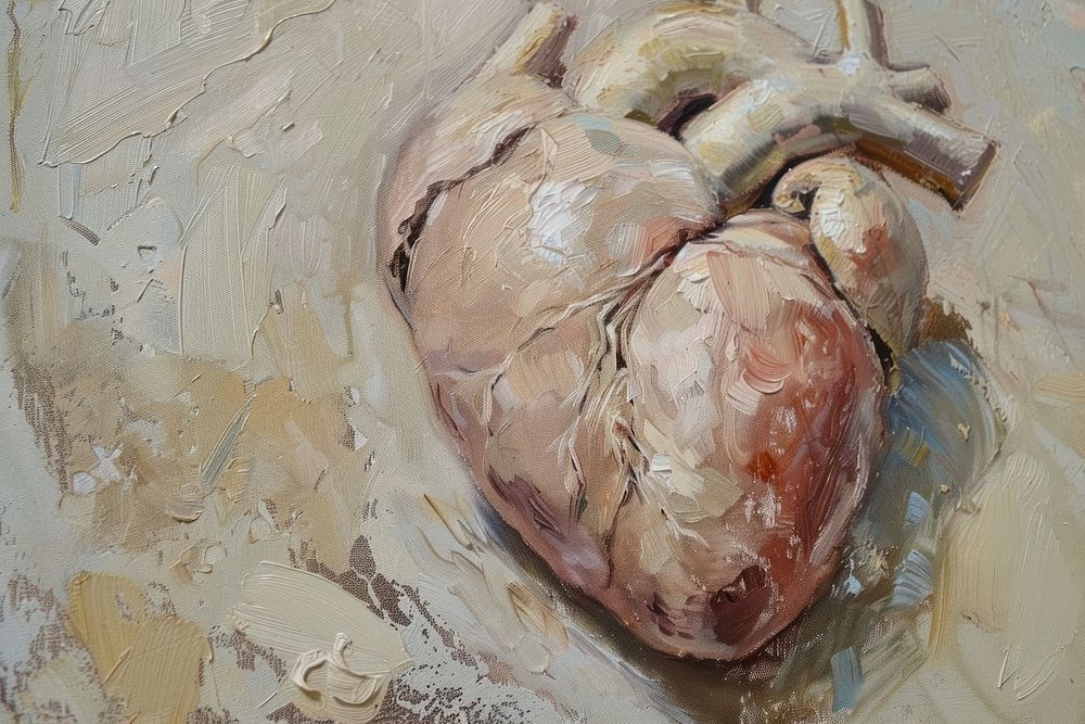 Oil painting of a close up on pale heart backgrounds drawing creativity.