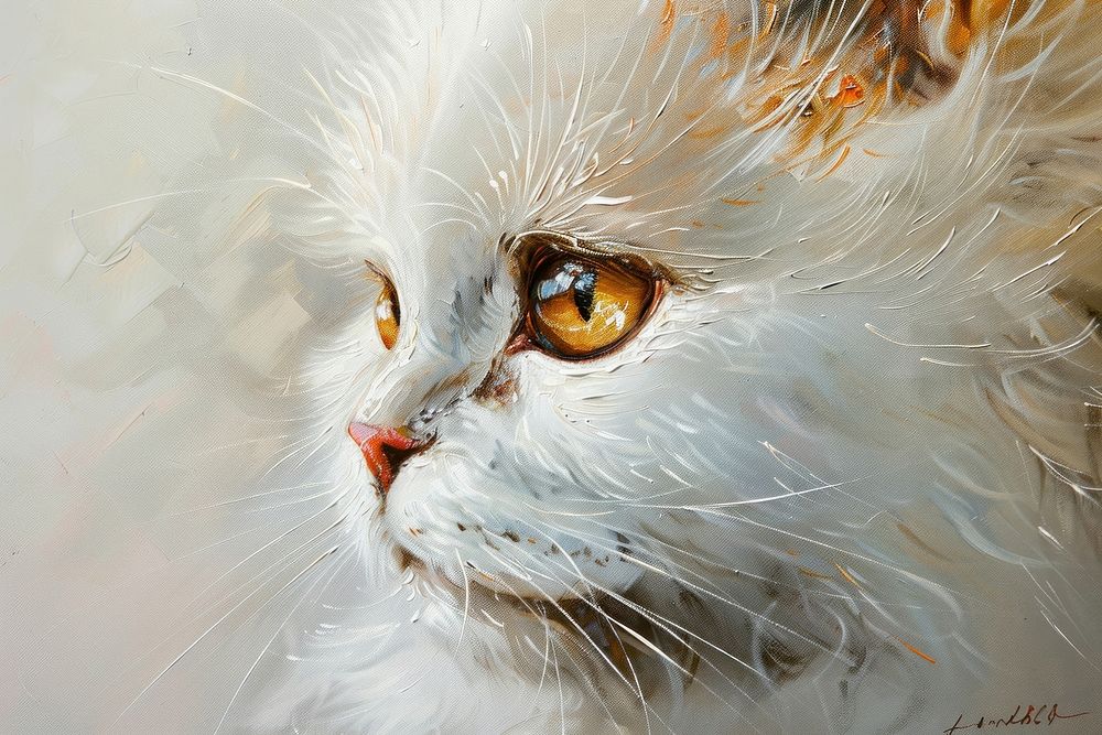 Oil painting of a close up on pale cat drawing animal mammal.