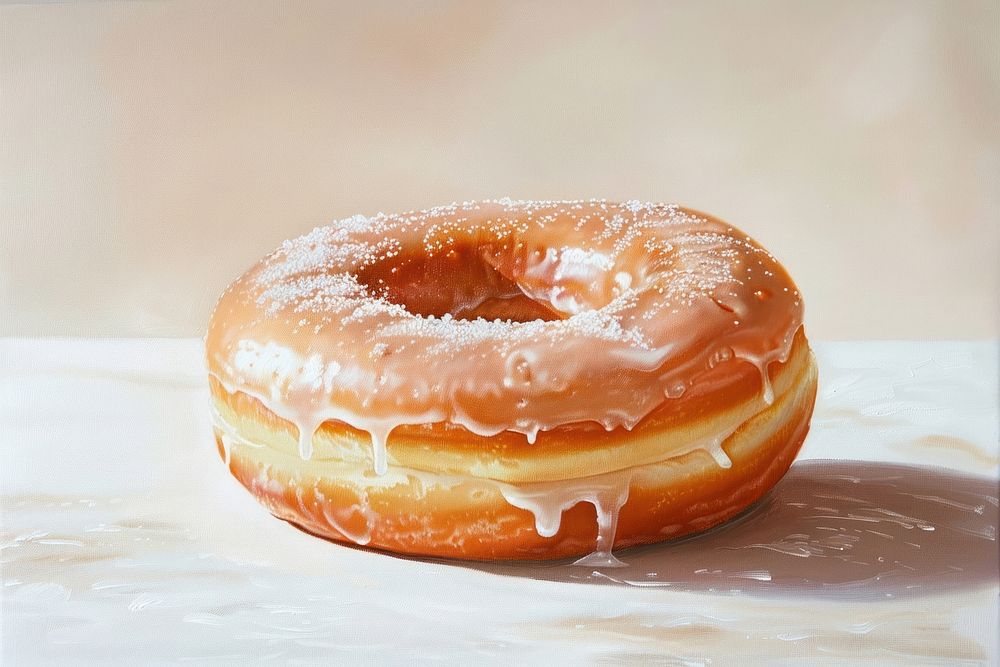 Oil painting of a close up on pale donut food confectionery freshness.