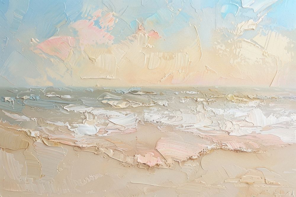 Oil painting of a close up on pale beach backgrounds drawing tranquility.