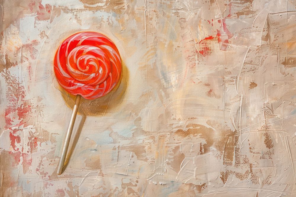 Oil painting of a close up on pale lollipop candy food confectionery.
